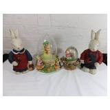 Easter Decor Lot with Rabbits and Snow Globes