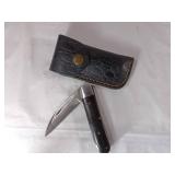 Damascus Folding Knife with Leather Sheath