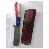 Damascus Knife with Tricolor Handle and Sheath
