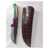 Damascus Steel Knife with Leather Sheath