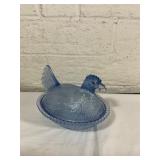 Blue Pressed Glass Hen-on-Nest Dish