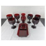 Ruby Red Glassware Set with Serving Tray