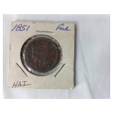 1851 Large One Cent Coin in Holder