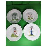 Four Milk Glass Victorian Lady Plates