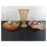 Orange Carnival Glass Bowls and Vase Set