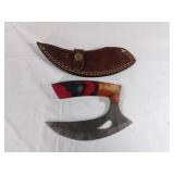 Damascus Rocker Blade Knife with Sheath