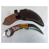 Damascus Steel Claw Blade Knife with Sheath