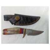 Damascus Knife with Sheath and Bone Handle