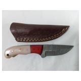 Damascus Steel Knife with Leather Sheath