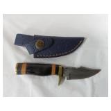 Damascus Steel Knife with Embossed Sheath