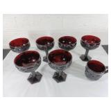 Pressed Glass Tiger's Blood' Goblets and Mug