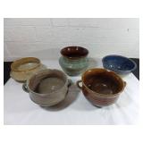 Five Handcrafted Pottery Bowls and Vessels
