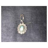 Single Drop Earring with Green Stone Inlay