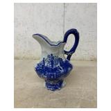 Blue and White Ceramic Pitcher with Scenic Design