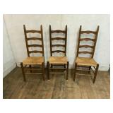 Three Ladder-Back Chairs with Rush Seats