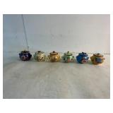 6 Hand-Painted Ceramic Lidded Jars