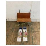 Vintage Wooden Bench and Two USA Flag Sets