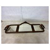 Wood-Framed Mirror with Dual Sconces