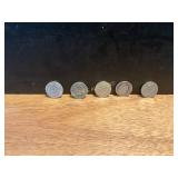 Five 90% Silver U.S. Roosevelt Dimes