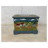 Painted Wooden Storage Chest with Farm Scenes