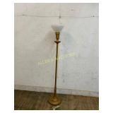 Brass Torchiere Floor Lamp with Frosted Glass Shad