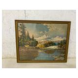 Framed Landscape Print of Mountains and River