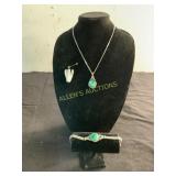 Howlite Pendant, Silver Bracelet, and Necklace