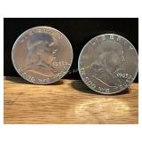Two 1963 Benjamin Franklin Half Dollars in 90% Sil