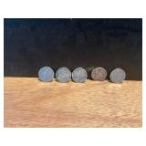 Five Mercury Silver Dimes 90% Silver