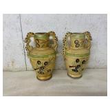 2 Matching Ceramic Vases with Handled Design
