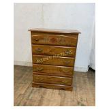 Five-Drawer Wood Chest with Floral Motif