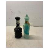 Two Decorative Glass Decanters with Lids