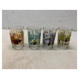 Four Glass Tumblers with Animated Characters