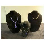 Gold and Silver Necklaces with Blue Stones