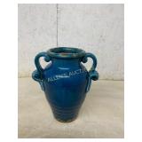 Blue Glazed Ceramic Vase with Dual Handles