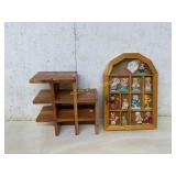 Wood Display Shelf and Miniature Figurines