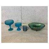 Iridescent and Blue Glassware Set