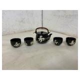 Black Ceramic Teapot Set with Calligraphy