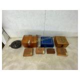 Eight Wooden Boxes and Metal Bowl