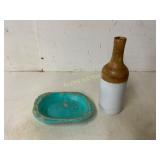 Decorative Wood Vase and Painted Tray Set