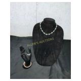 Turquoise and Pearl Necklace and Peach Bead Bracel