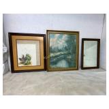 Three Framed Items: Art Prints and Mirror