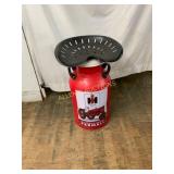 Red Farmall-Themed Milk Can Tractor Seat Stool