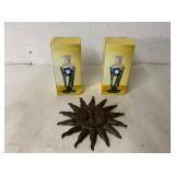 Decorative Glass Vases and Cast Iron Sun Plaque