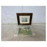 Framed Landscape Watercolor and Illustrated Map