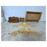 Wood Shelf, Decorative Plaques, and Panel Set