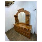 Wood Dresser With Mirror and Shelving