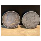 Franklin and Kennedy 90% Silver Half Dollars