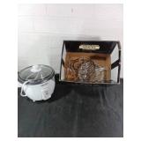 Box Lot with Rice Cooker and Miscellaneous Items
