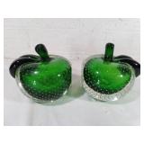 Green Glass Apple Paperweights